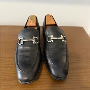 Salvatore Ferragamo Black Leather Slip-On Loafers